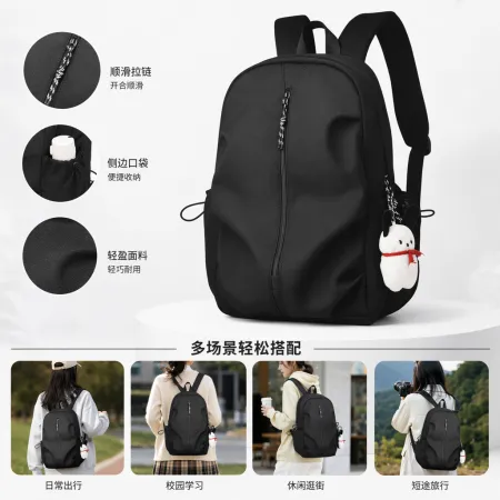 Black wear-resistant nylon commuting backpack, lightweight and large-capacity, specially designed for students and office workers Black wear-resistant nylon commuting backpack, lightweight and large-capacity, specially designed for students and office workers